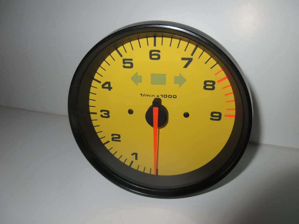 Porsche Tachometer with Yellow Face and Black Numbers